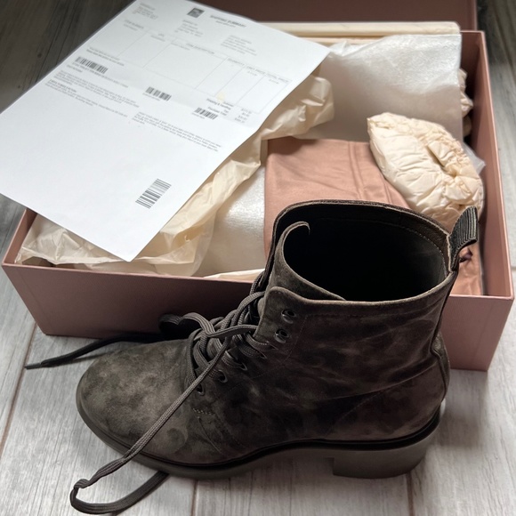 Gianvito Rossi  Block-Heel Suede Combat Boots Dark Olive size 39 - Picture 8 of 11